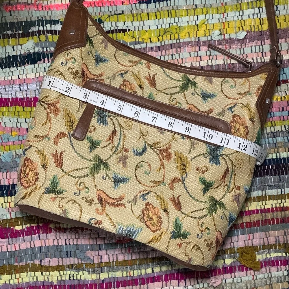 Floral Embroidered Tan and Brown Women's Bag - Picture 5 of 7